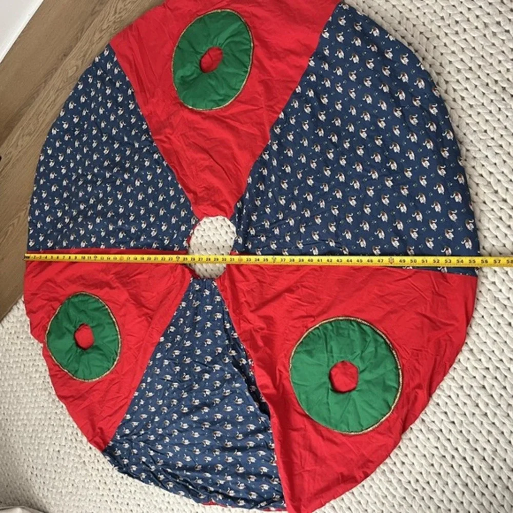 VTG Handmade Quilted Christmas Tree Skirt Patchwork REVERSIBLE‎